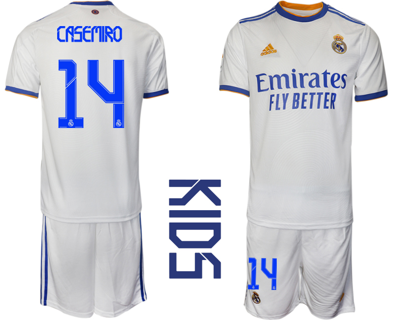 Youth 2021-2022 Club Real Madrid home white #14 Soccer Jerseys